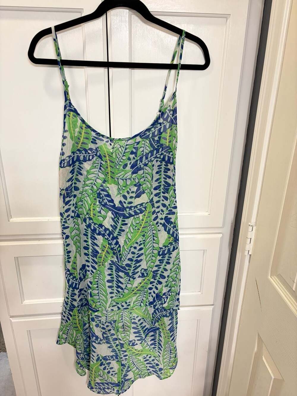 Ambiance Apparel Tropical Leaf Print High-Low Spaghetti Strap Cover-Up Dress
